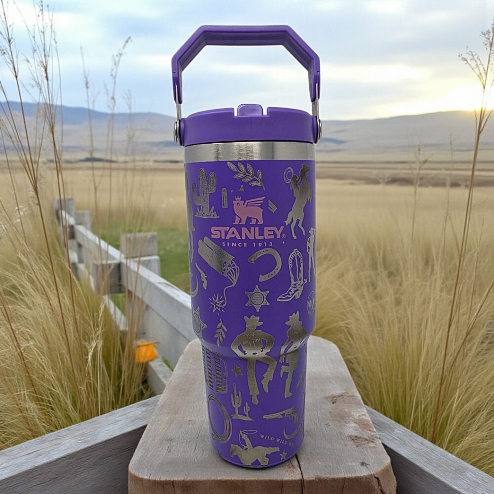Wild West Laser Engraved Stanley IceFlow 30 oz Bottle – Purple